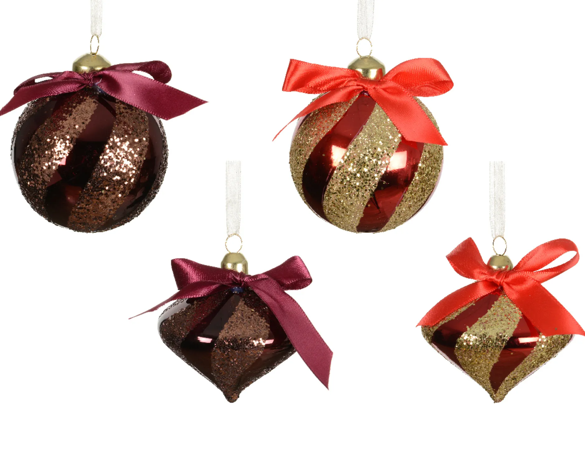 Kerstbal glas strik en glitters|ohgreen Discount