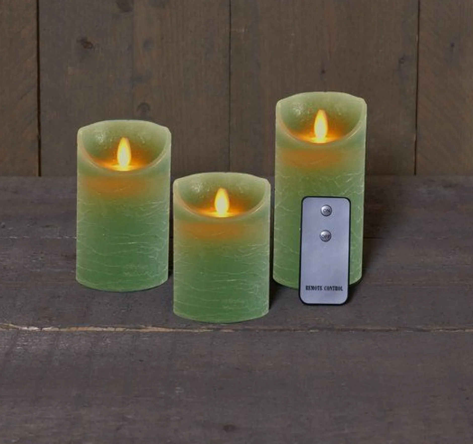 Set van 3 rustieke wax led kaarsen met bewegende vlam jade groen|ohgreen Best