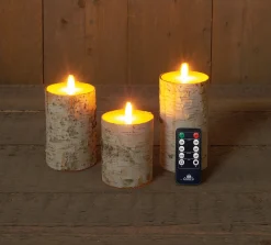 Set van 3 rustieke wax led kaarsen met bewegende vlam berk wit|ohgreen Clearance
