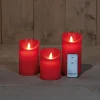 Set van 3 rustieke wax led kaarsen met bewegende vlam rood|ohgreen New