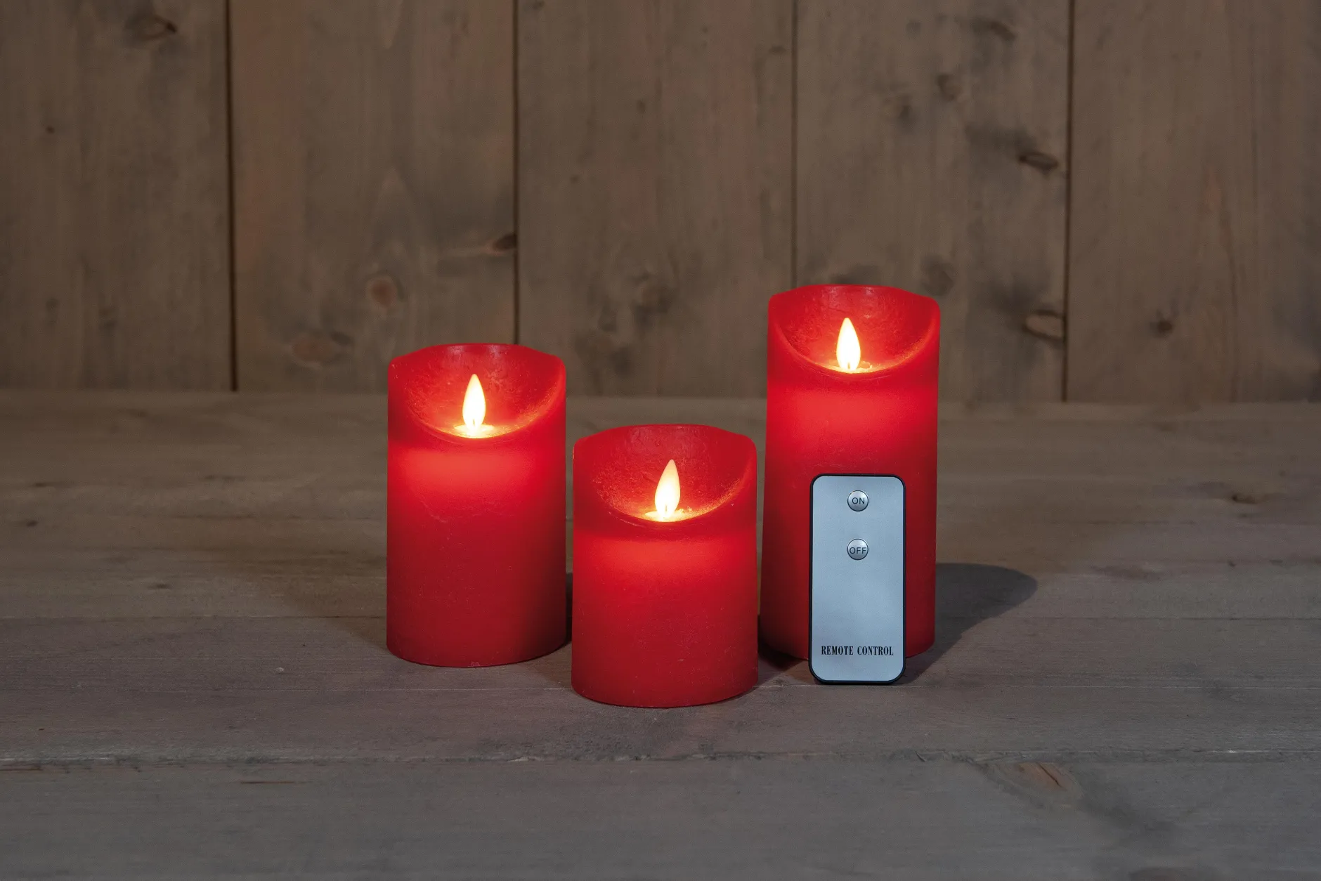 Set van 3 rustieke wax led kaarsen met bewegende vlam rood|ohgreen New