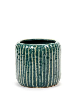 Sixties Pot ribbels blauw grijs d15,5 h14,5|ohgreen Discount