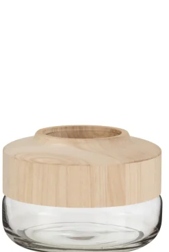 Vaas breed laag hout/glas l br (25x25x17.5cm)|ohgreen New